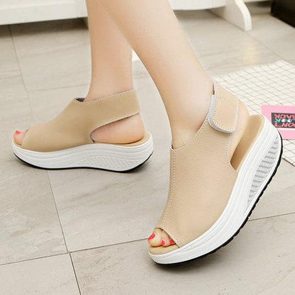 elveswallet Casual Microfiber Leather Wedge Heel Magic Tape Sandals Shoes