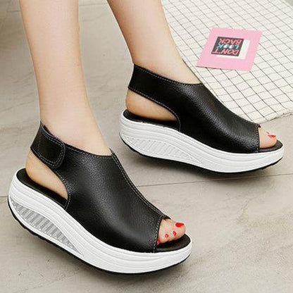 elveswallet Casual Microfiber Leather Wedge Heel Magic Tape Sandals Shoes