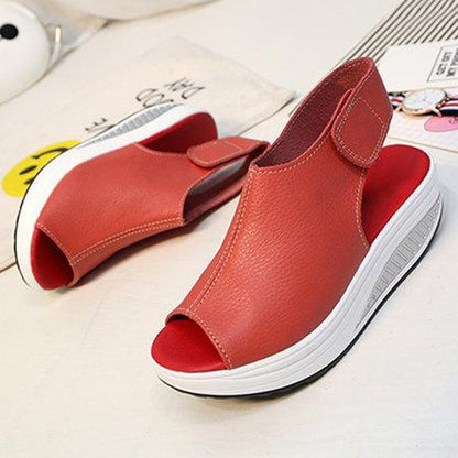 elveswallet Casual Microfiber Leather Wedge Heel Magic Tape Sandals Shoes