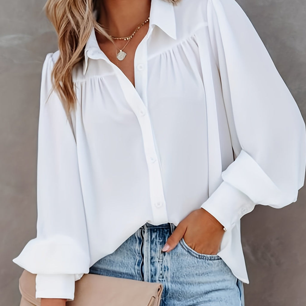 Long Sleeve Button Up Shirt, Loose Casual Top For Spring & Fall, Women's Clothing
