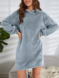 elveswallet  Hooded Teddy Dress, Casual Long Sleeve Simple Warm Dress, Women's Clothing