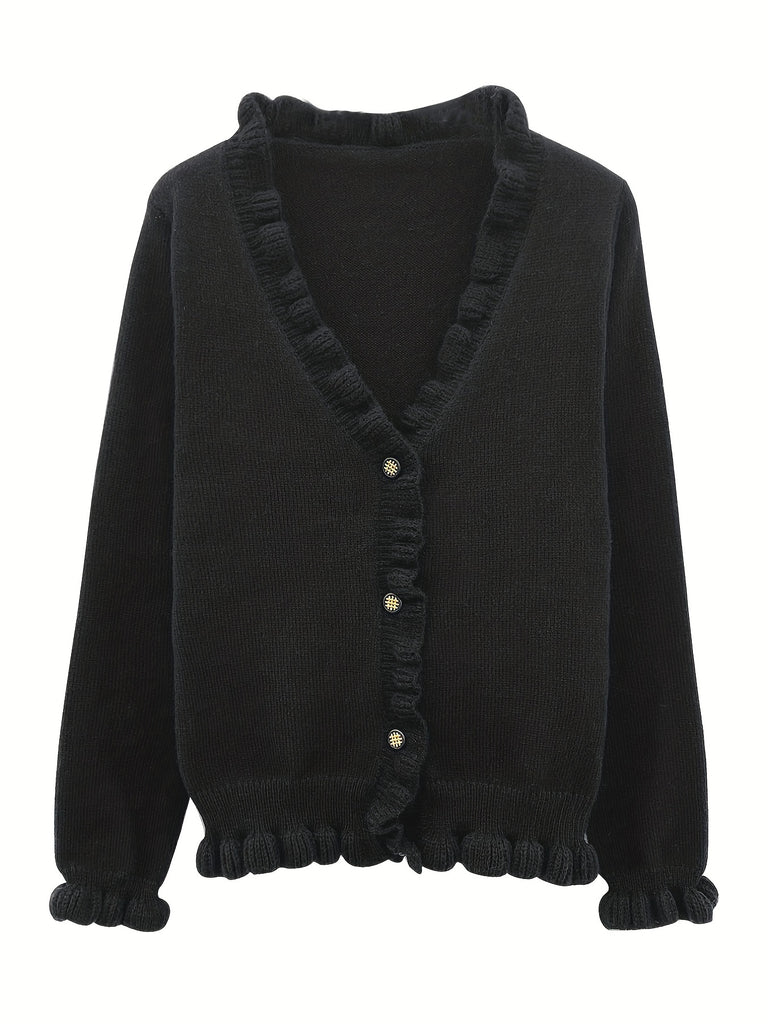 elveswallet  Women's Sweater Solid V-neck Long Sleeve Trim Decor Fall Winter Short Cardigan