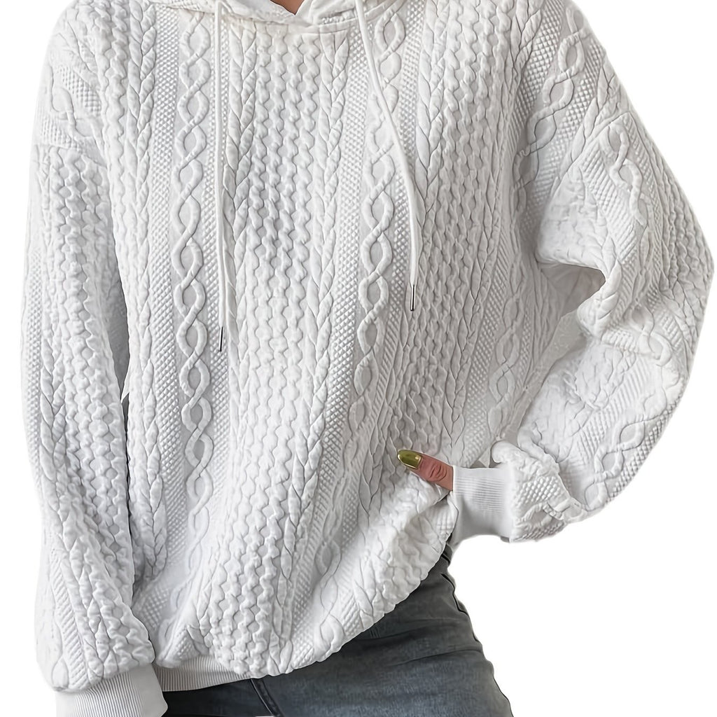 elveswallet  Solid Textured Pullover Hoodie, Casual Long Sleeve Drawstring Hoodies Sweatshirt, Women's Clothing