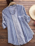 elveswallet  Striped Print Rollable Sleeve Shirt, Casual Button Front Hem Arc Collar Shirt, Women's Clothing