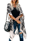 elveswallet  Leopard Print Long Cardigan, Casual Cover Up Cardigan For Spring & Summer, Women's Clothing