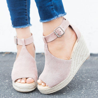 elveswallet Chic Espadrille Wedges Adjustable Buckle Sandals