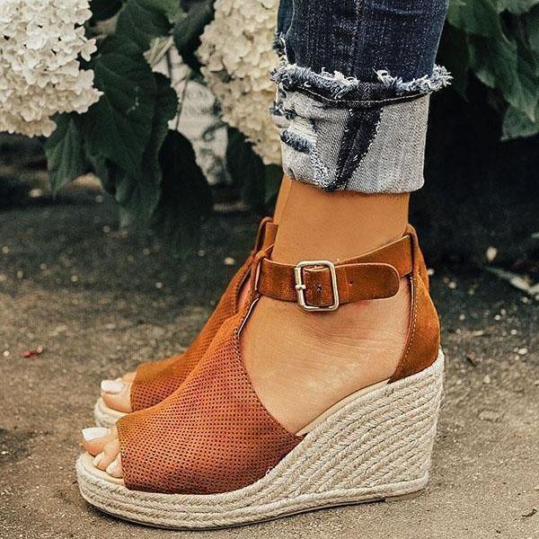 elveswallet Chic Espadrille Wedges Adjustable Buckle Sandals