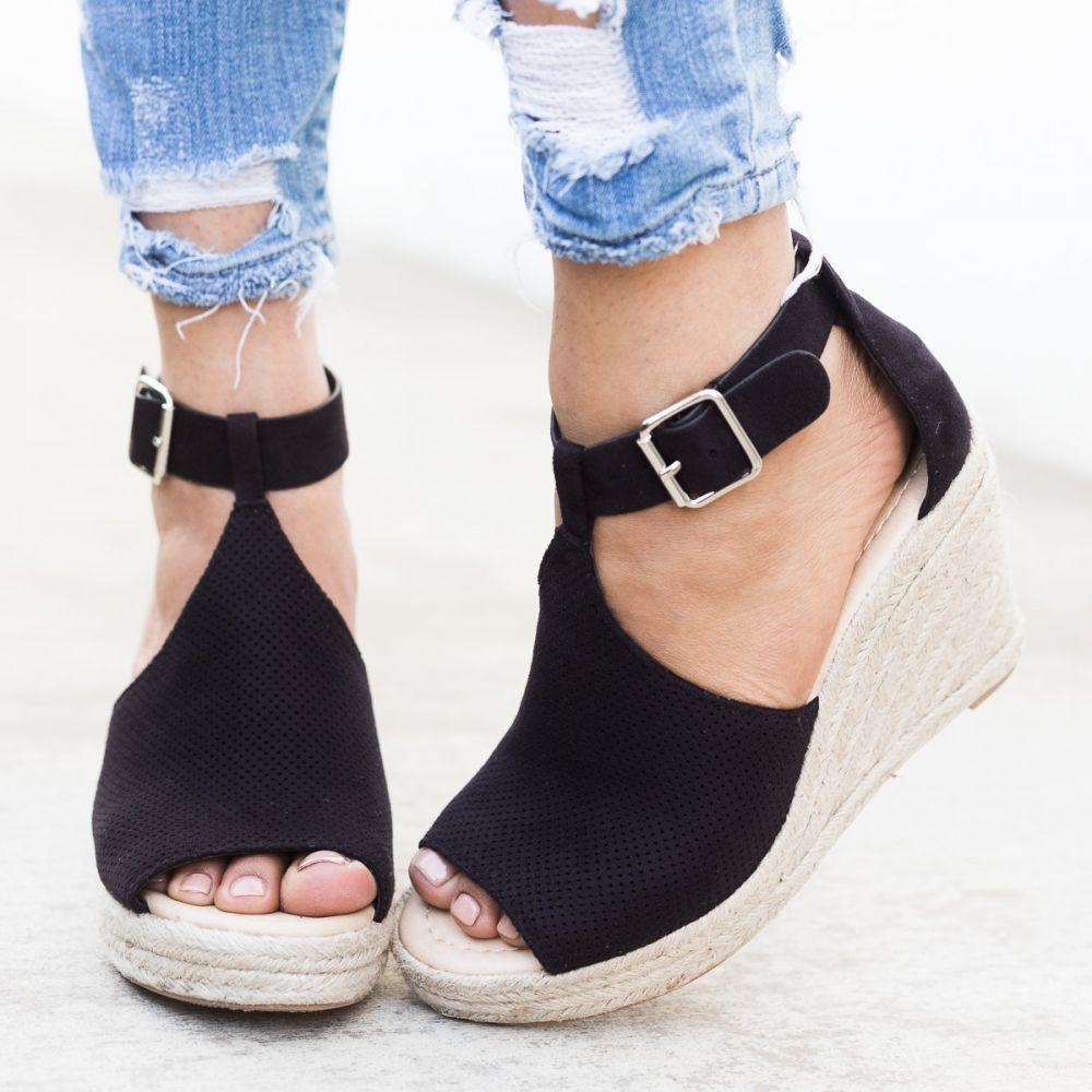 elveswallet Chic Espadrille Wedges Adjustable Buckle Sandals