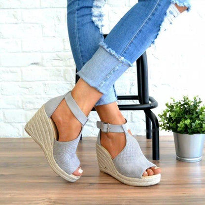 elveswallet Chic Espadrille Wedges Adjustable Buckle Sandals