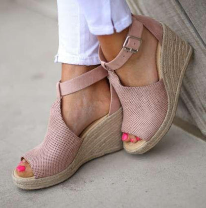 elveswallet Chic Espadrille Wedges Adjustable Buckle Sandals