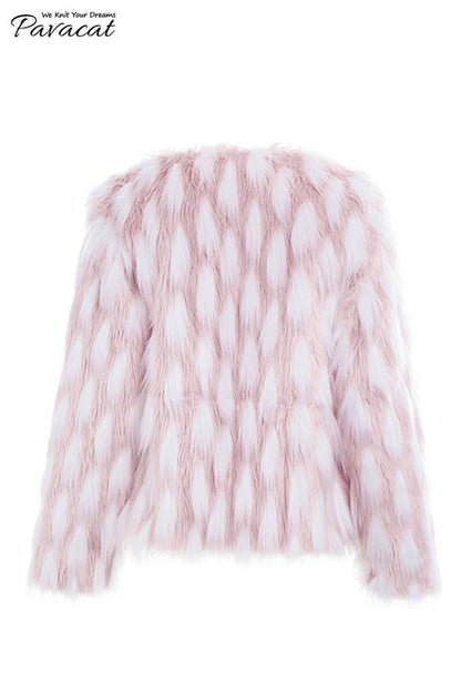 elveswallet Chic Pink Party Fluffy Faux Fur Coat