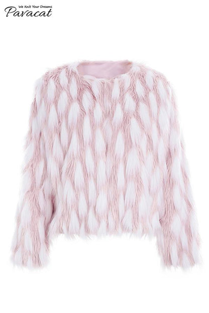 elveswallet Chic Pink Party Fluffy Faux Fur Coat