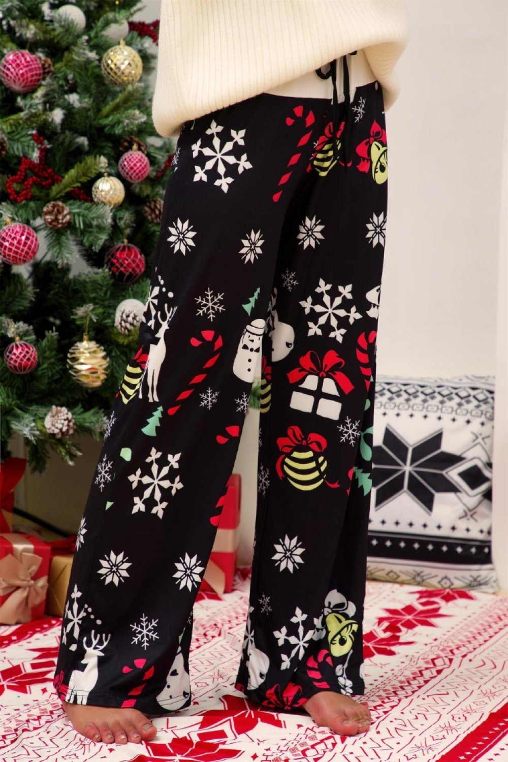 elveswallet Christmas Printed Wide Leg Pants - Blue