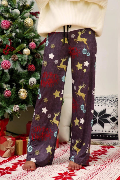 elveswallet Christmas Printed Wide Leg Pants - Blue