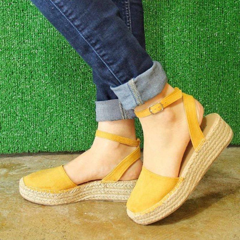 elveswallet Classic Espadrille Sandals Platform Buckle Strap Sandals