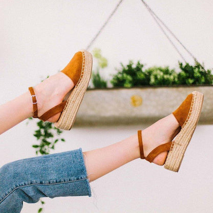 elveswallet Classic Espadrille Sandals Platform Buckle Strap Sandals