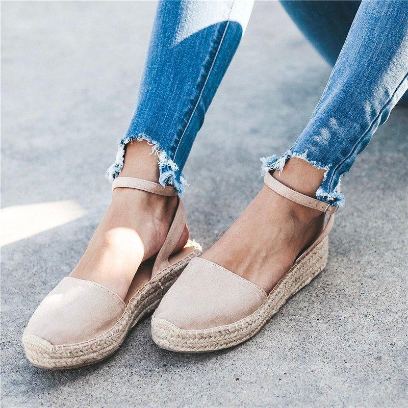 elveswallet Classic Espadrille Sandals Platform Buckle Strap Sandals