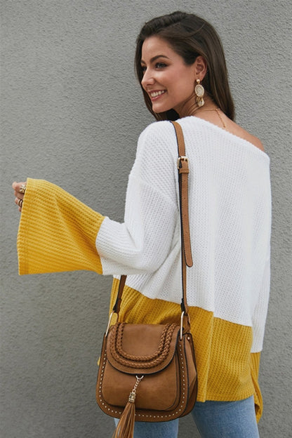 elveswallet Color Block Flare Sleeve Loose Sweater