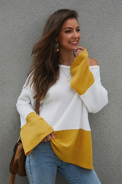 elveswallet Color Block Flare Sleeve Loose Sweater