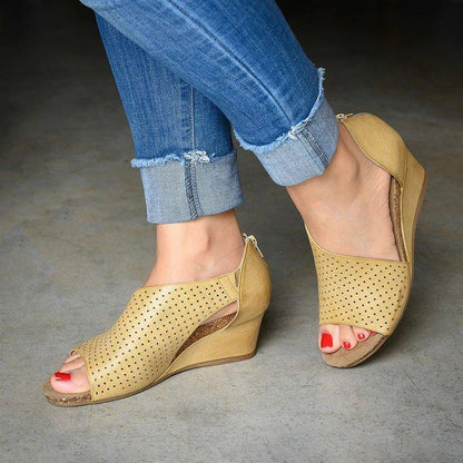 elveswallet Cut-outs Slip On Wedges Sandals