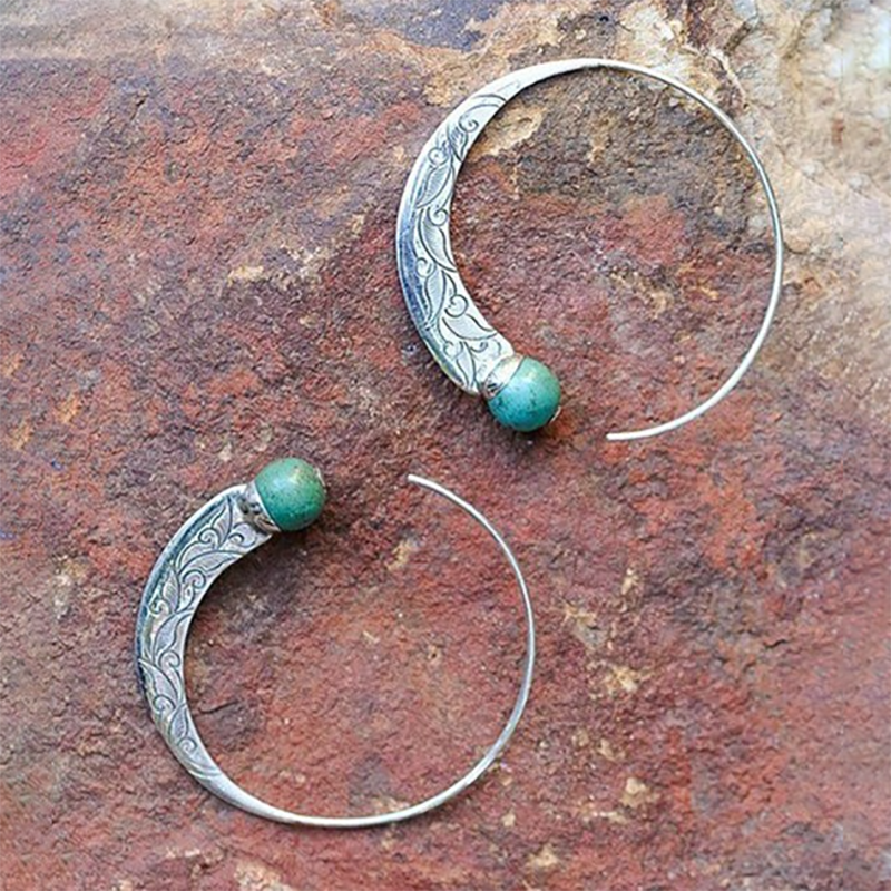 Exaggerated Circle Vintage Turquoise Earrings