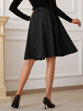 elveswallet  Solid Paper Bag Waist Belted Ruffled Hem Skirts, Elegant Loose Button Mid Length Skirts, Women's Clothing