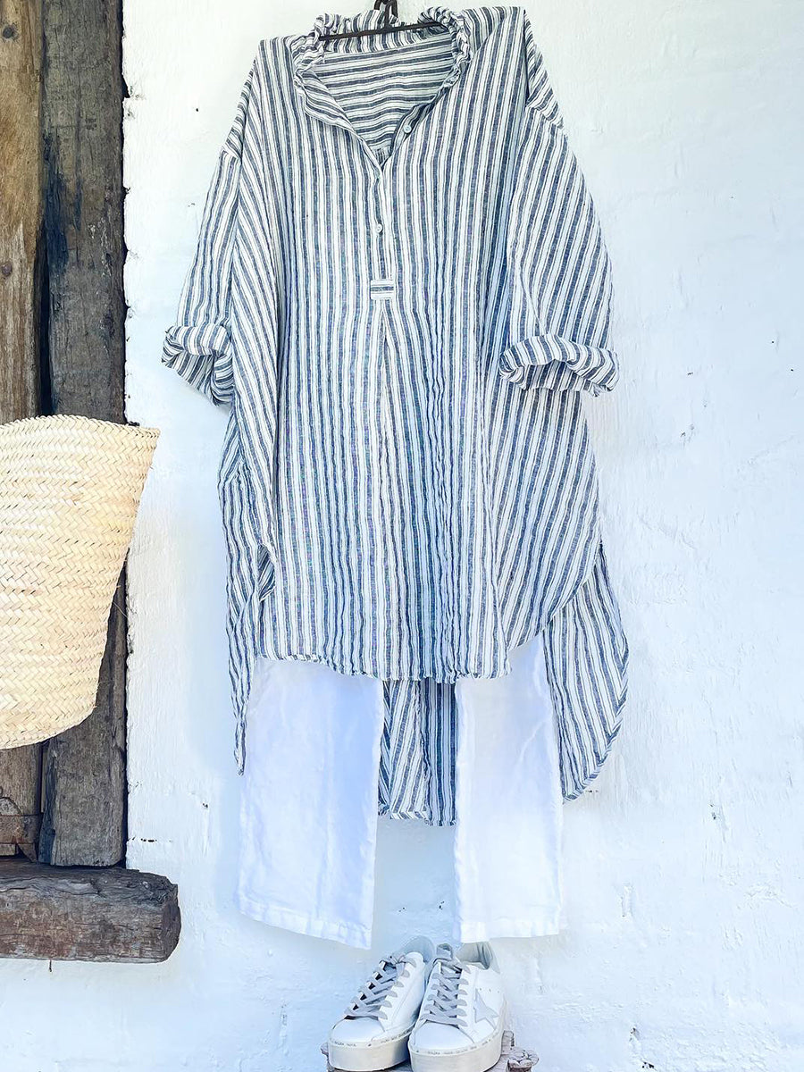 Women's Stripe Casual Linen Top