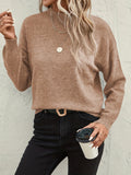 elveswallet  Solid Mock Neck Pullover Sweater, Casual Long Sleeve Sweater, Women's Clothing