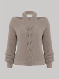 Twist Pattern Halter Knit Sweater, Casual Solid Long Sleeve Slim Sweater, Women's Clothing