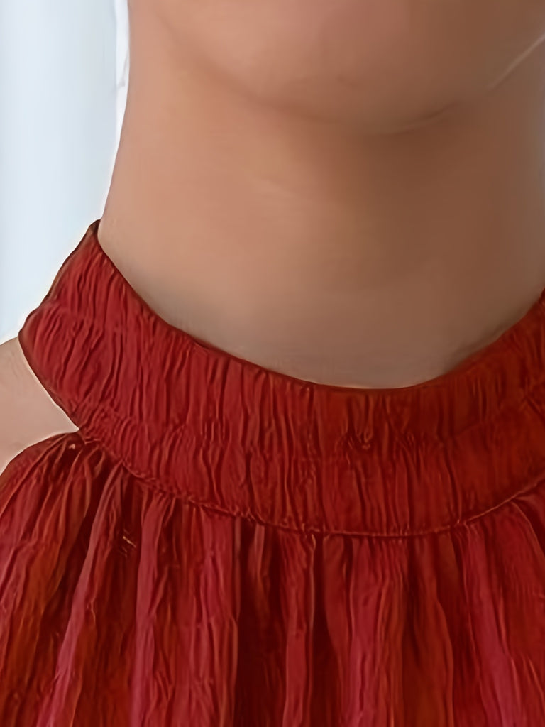 elveswallet  Stitching Ruffle Belt Dress, Casual Solid Sleeveless Solid Waist Summer Dresses, Women's Clothing