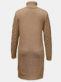 Solid Turtleneck Split Knitted Dress, Elegant Long Sleeve Dress For Fall & Winter, Women's Clothing
