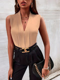 Solid V-neck Blouse, Elegant Sleeveless Blouse For Spring & Summer, Women's Clothing
