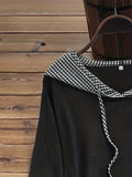 elveswallet  Plus Size Casual Top, Women's Plus Colorblock Gingham Print Button Decor Long Sleeve Drawstring Hoodie