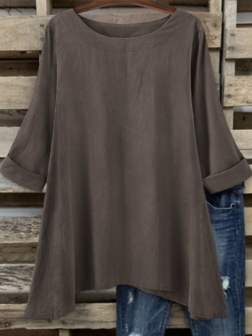 Elveswallet Linen-Blend 3/4 Sleeve Sidetail Tunic Top