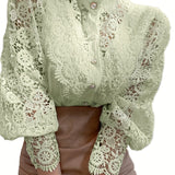Women's Blouse Lace Puff Sleeve Lantern Sleeve Solid Pleated Women Blouse
