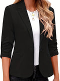 elveswallet  One Button Ruched Blazer, Elegant Lapel Solid Work Office Outerwear, Women's Clothing