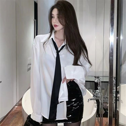 College style blazer women's spring 2024 new high-end feeling Spice Girl temperament medium and long top leather skirt suit