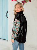 Tribal Pattern Turndown Collar Corduroy Jacket, Vintage Button Up Long Sleeve Outwear For Spring & Fall, Women's Clothing