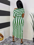 elveswallet  Striped Off Shoulder Dress, Casual Asymmetrical Short Sleeve Dress, Women's Clothing