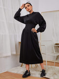 Lantern Sleeve Hooded Dress, Casual Cinched Waist A-line Dress For Fall & Winter, Women's Clothing