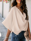 elveswallet  Draped Batwing Sleeve Blouse, Casual Solid Simple Blouse, Women's Clothing