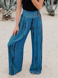 elveswallet  Smocked Waist Wide Leg Pants, Bohemian Casual Every Day Pants, Women's Clothing