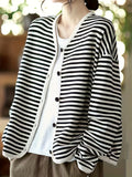 elveswallet  Striped Button Front Cardigan, Casual Long Sleeve Cardigan For Spring & Fall, Women's Clothing
