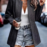 elveswallet  Open Front Dual Pockets Blazer, Elegant Long Sleeve Blazer For Office & Work, Women's Clothing