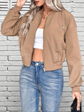 elveswallet  Solid Zip Up Bomber Jacket, Casual Slant Pockets Jacket For Spring & Fall, Women's Clothing