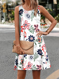 Floral Print Sleeveless Dress, Casual Crew Neck Tank Dress  For Spring & Summer, Women's Clothing