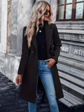 Double Breasted Solid Overcoat, Casual Lapel Long Sleeve Outerwear, Women's Clothing