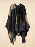 Colorblock Plaid Pattern Cape Cardigan, Casual Open Front Cardigan, Women's Clothing