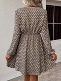 elveswallet  Allover Print Simple Dress, Casual V Neck Long Sleeve Dress, Women's Clothing