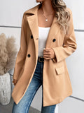 elveswallet  Belted Double Breasted Pocket Trench Coat, Casual Lapel Neck Long Sleeve Coat, Women's Clothing